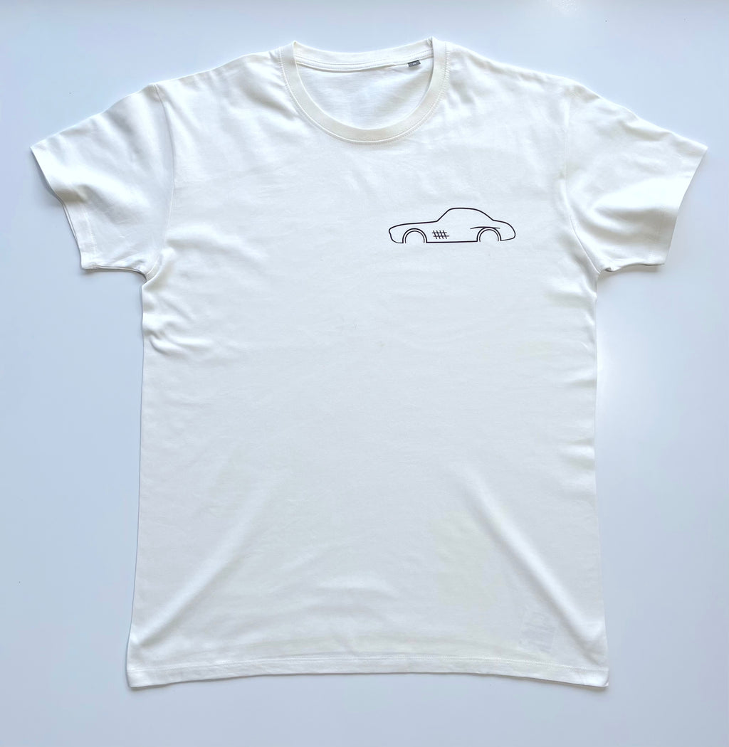 wit losse fit t-shirt met een eenvoudig, fris mercedes silhouette ontwerp. een t-shirt voor elke dag. 
