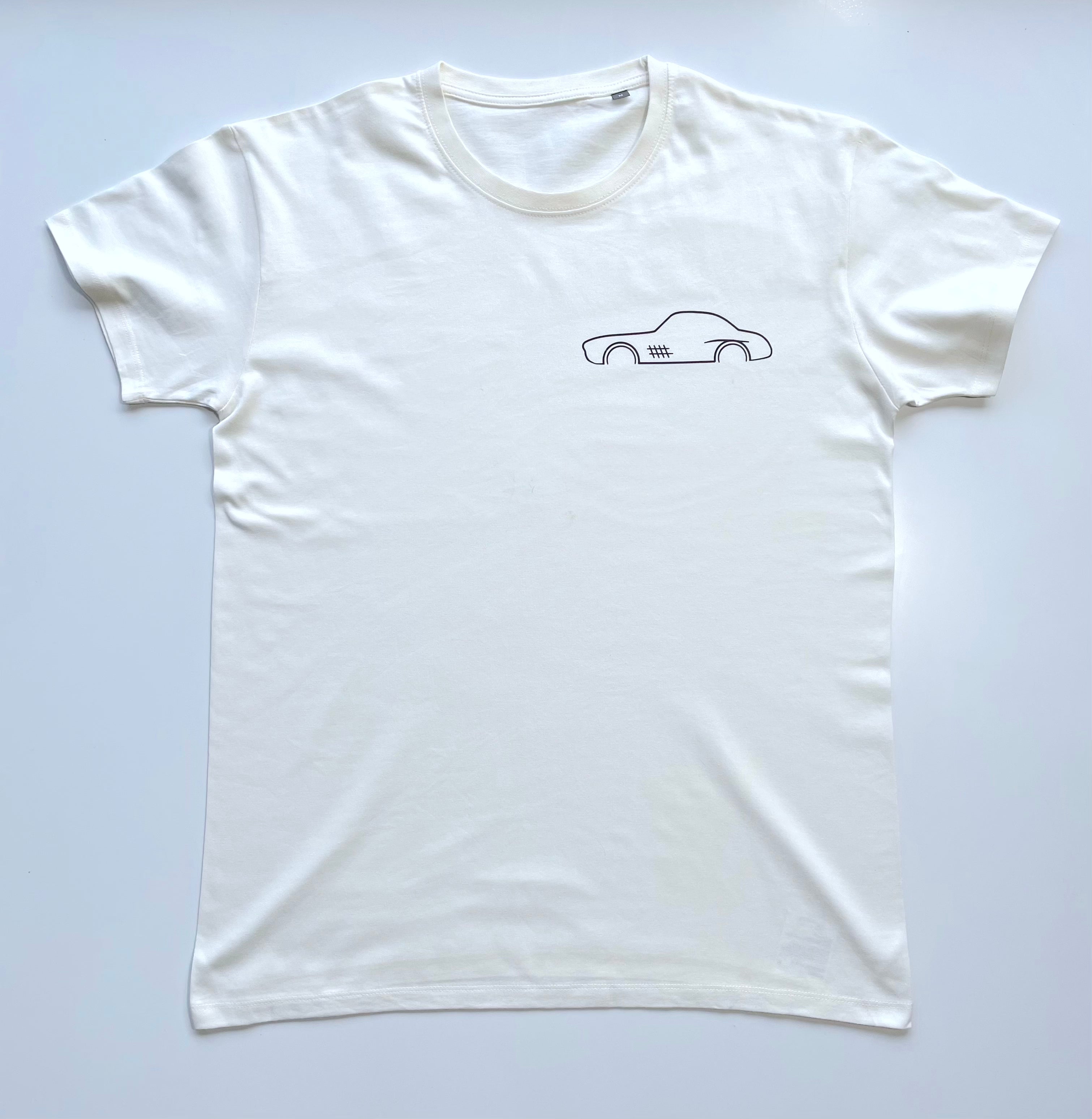 wit losse fit t-shirt met een eenvoudig, fris mercedes silhouette ontwerp. een t-shirt voor elke dag. 