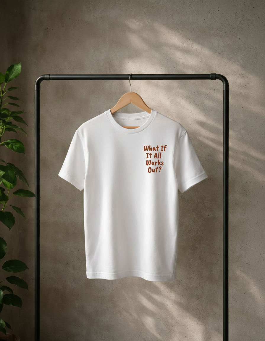 T-shirt met losse pasvorm in wit. motivatiequote op de borst: What if it all works out? 