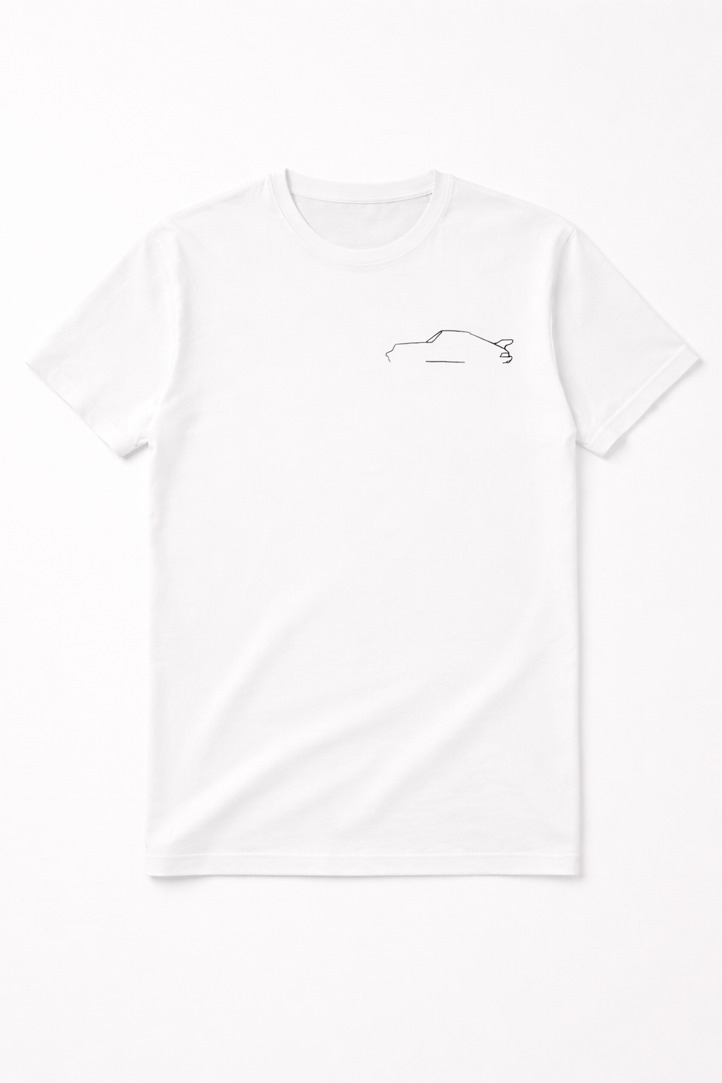 Wit losse fit t-shirt met een klassieke Porsche silhouette ontwerp. eenvoudig fris ontwerp voor elke dag.